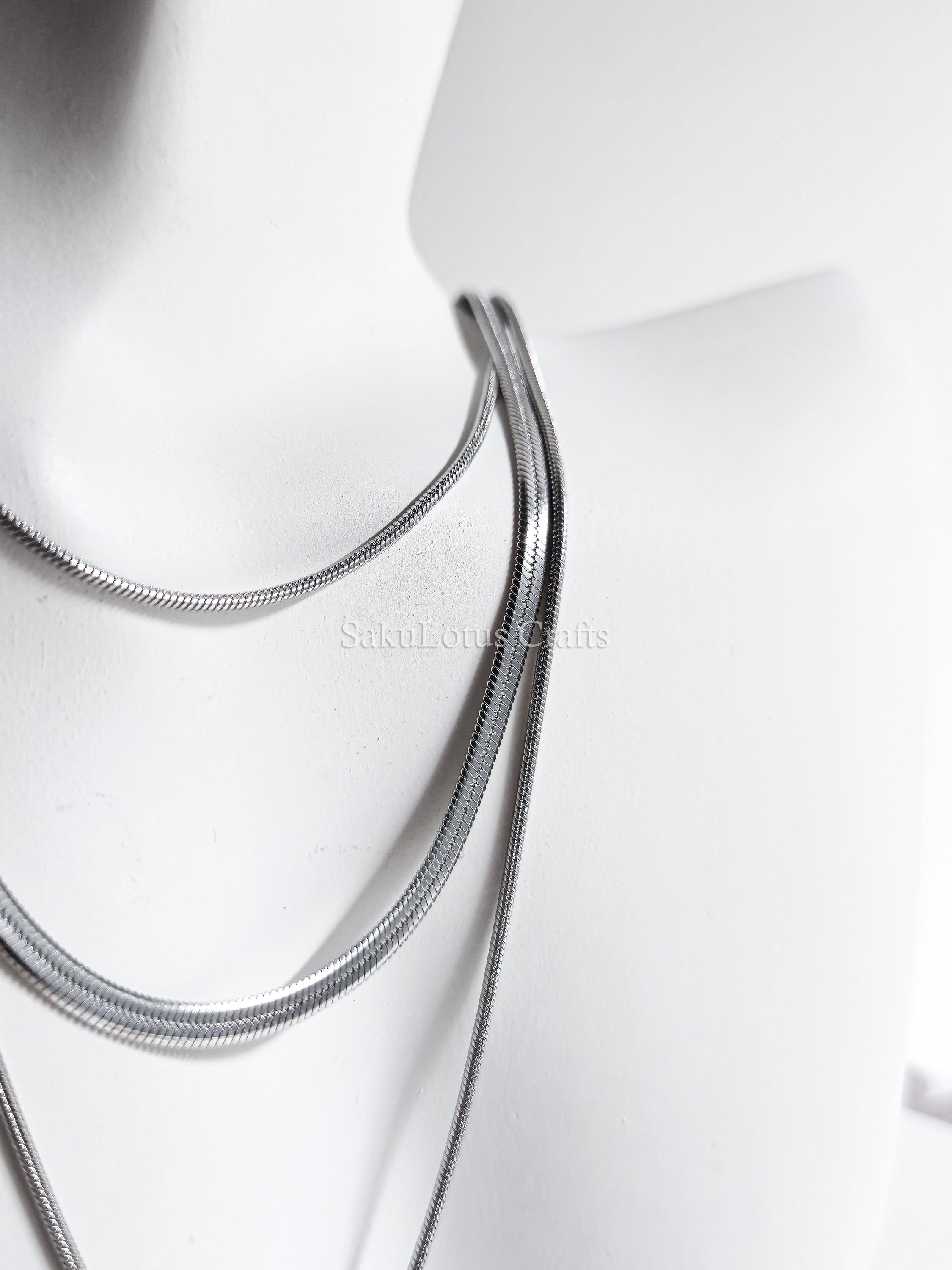 Waterproof 3-in-1 Layered Necklace • 18K Gold or Silver Stainless Steel • Snake & Herringbone Chains • 18" 20" 22" + Extender