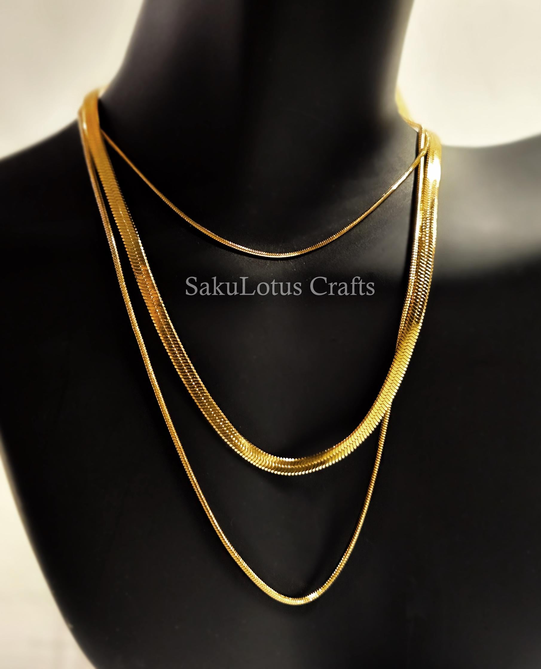 Waterproof 3-in-1 Layered Necklace • 18K Gold or Silver Stainless Steel • Snake & Herringbone Chains • 18" 20" 22" + Extender