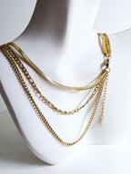 Waterproof 3 Layer Necklace • 18K Gold Stainless Steel • Herringbone Figaro Curb Triple Chain Trio • 13" 16" 18" + 2" Extender