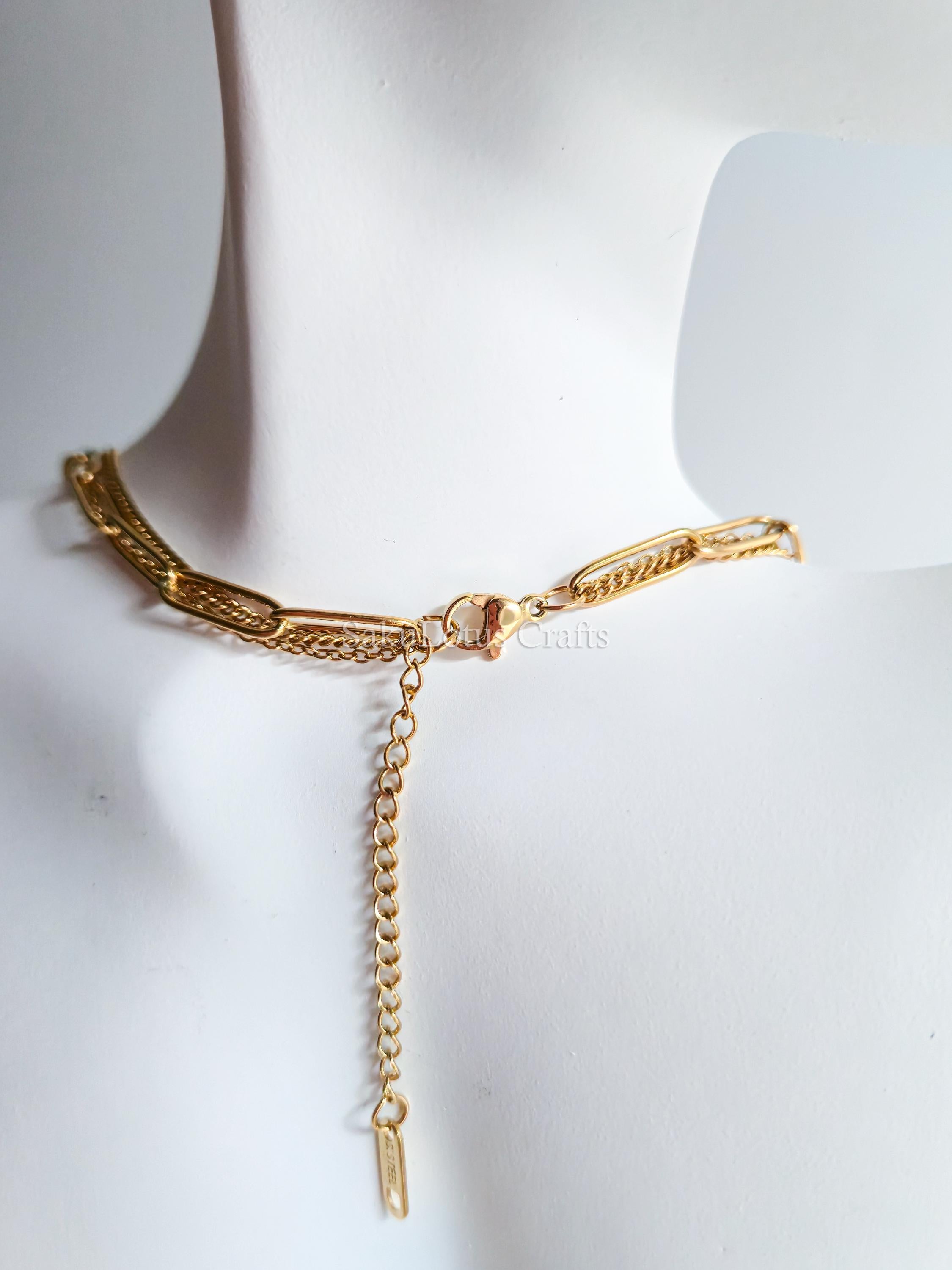 3 Layer 18K Gold Stainless Steel Necklace or Bracelet Set • Paper Clip Curb & Cable Chain • White Freshwater Pearl Jewelry