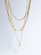 3 Layer 18K Gold Stainless Steel Necklace or Bracelet Set • Paper Clip Curb & Cable Chain • White Freshwater Pearl Jewelry