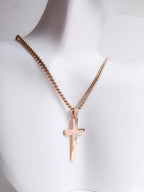 18K Gold Rose Gold Silver Cross Necklace • 23" Rollo Chain • Stainless Steel PVD Plated Jewelry
