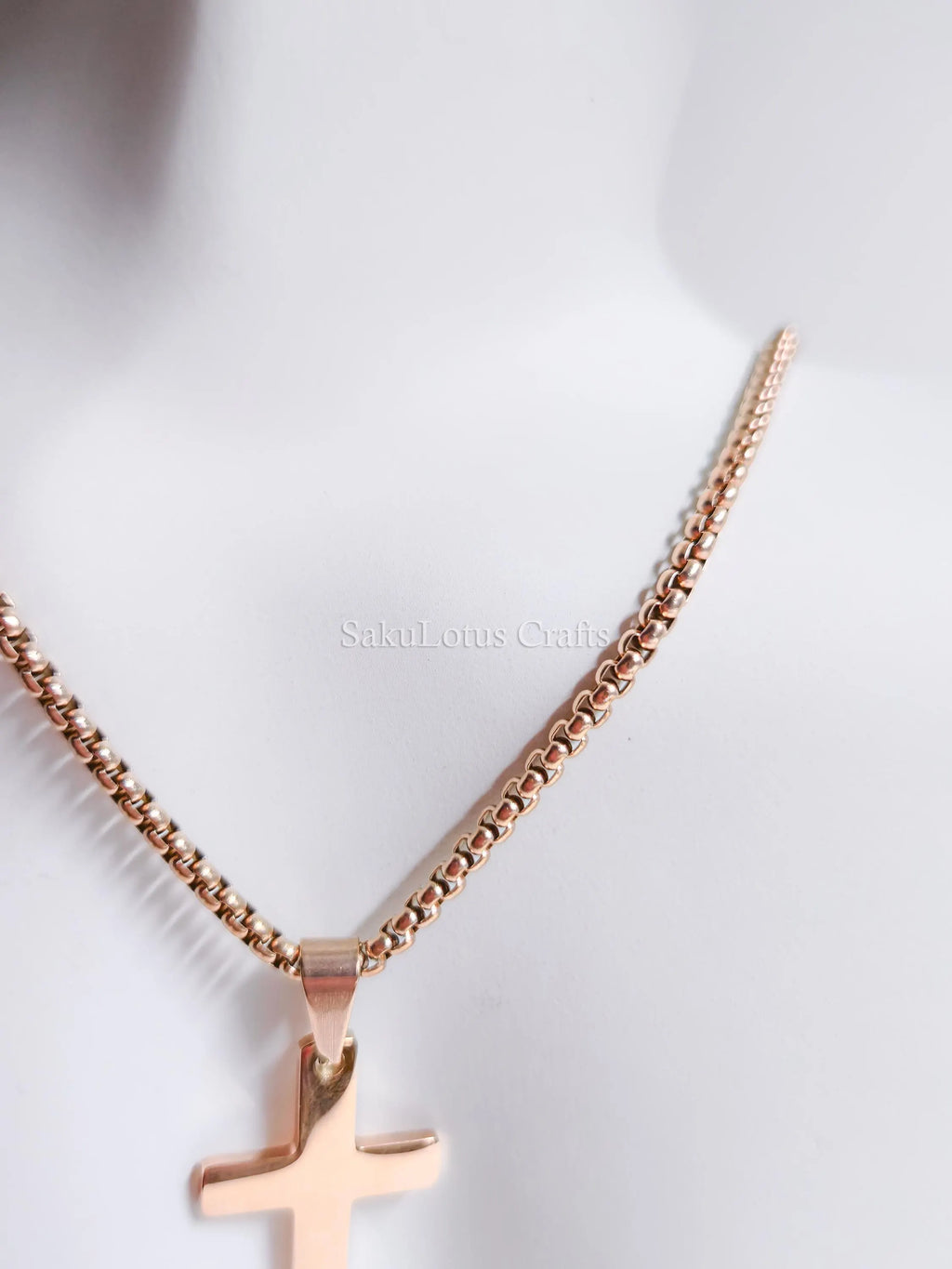 18K Gold Rose Gold Silver Cross Necklace • 23" Rollo Chain • Stainless Steel PVD Plated Jewelry