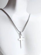 18K Gold Rose Gold Silver Cross Necklace • 23" Rollo Chain • Stainless Steel PVD Plated Jewelry