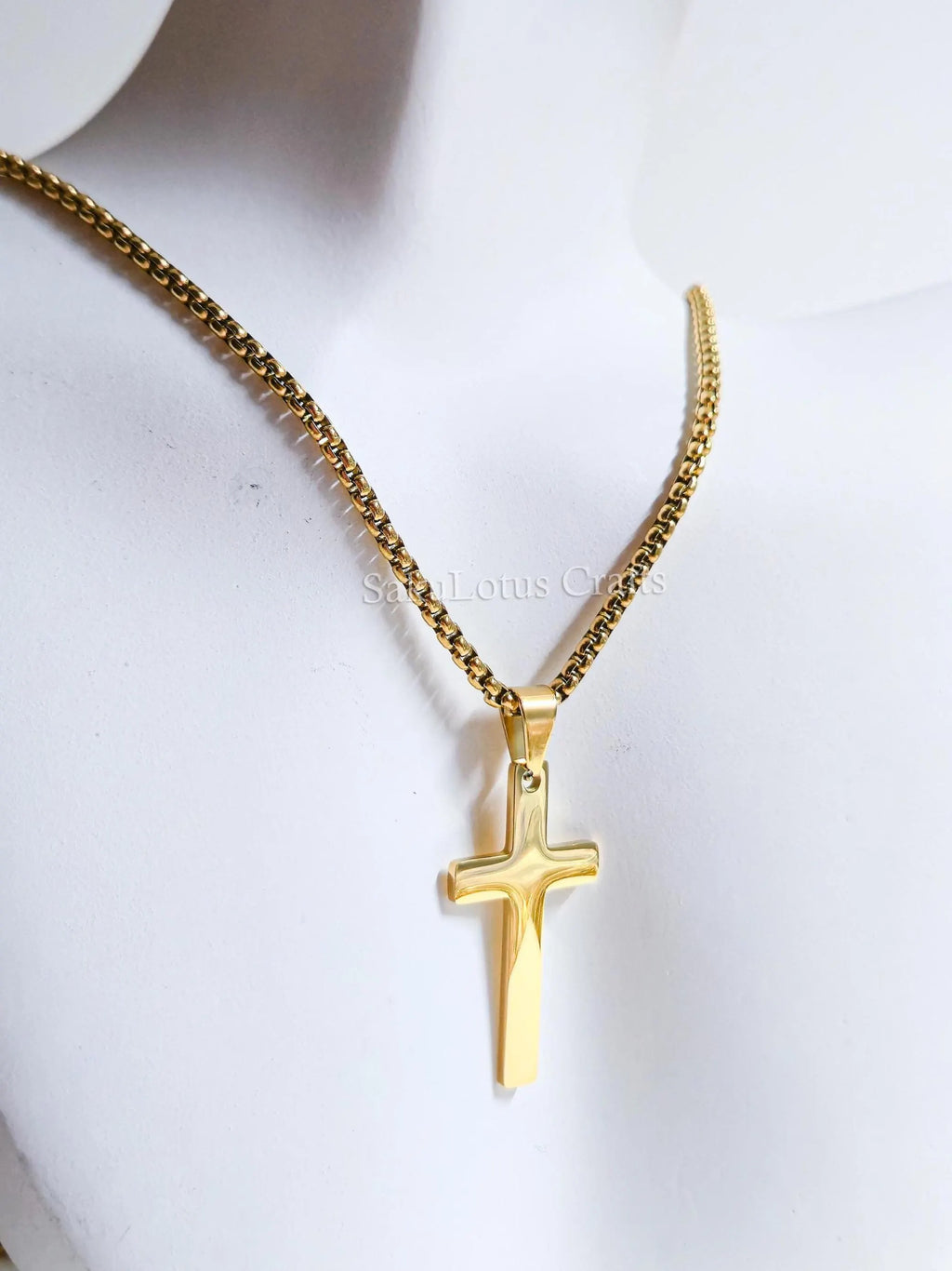 18K Gold Rose Gold Silver Cross Necklace • 23" Rollo Chain • Stainless Steel PVD Plated Jewelry