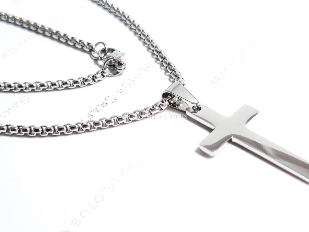 18K Gold Rose Gold Silver Cross Necklace • 23" Rollo Chain • Stainless Steel PVD Plated Jewelry