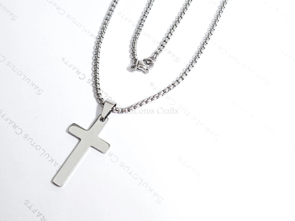 18K Gold Rose Gold Silver Cross Necklace • 23" Rollo Chain • Stainless Steel PVD Plated Jewelry