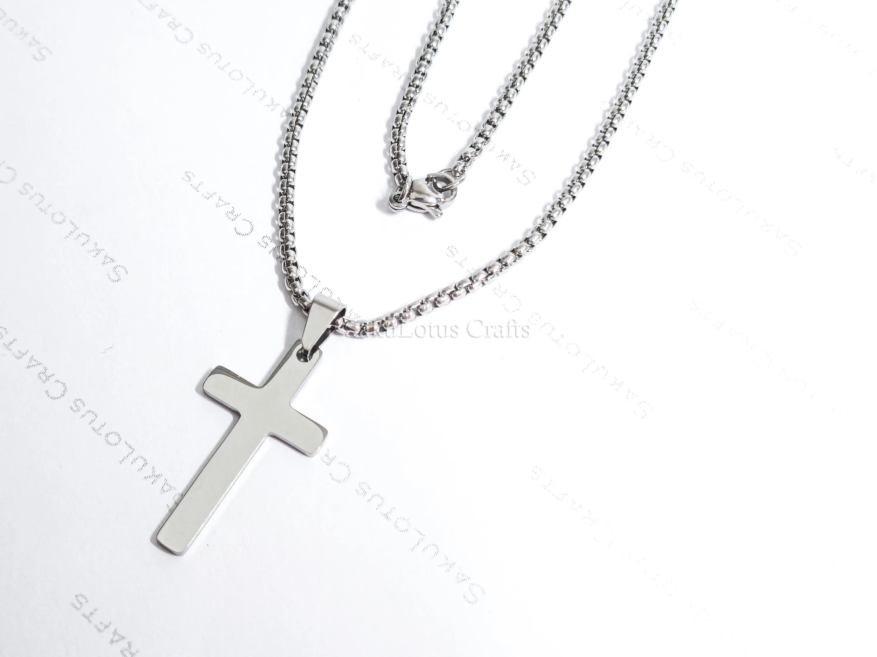 18K Gold Rose Gold Silver Cross Necklace • 23" Rollo Chain • Stainless Steel PVD Plated Jewelry