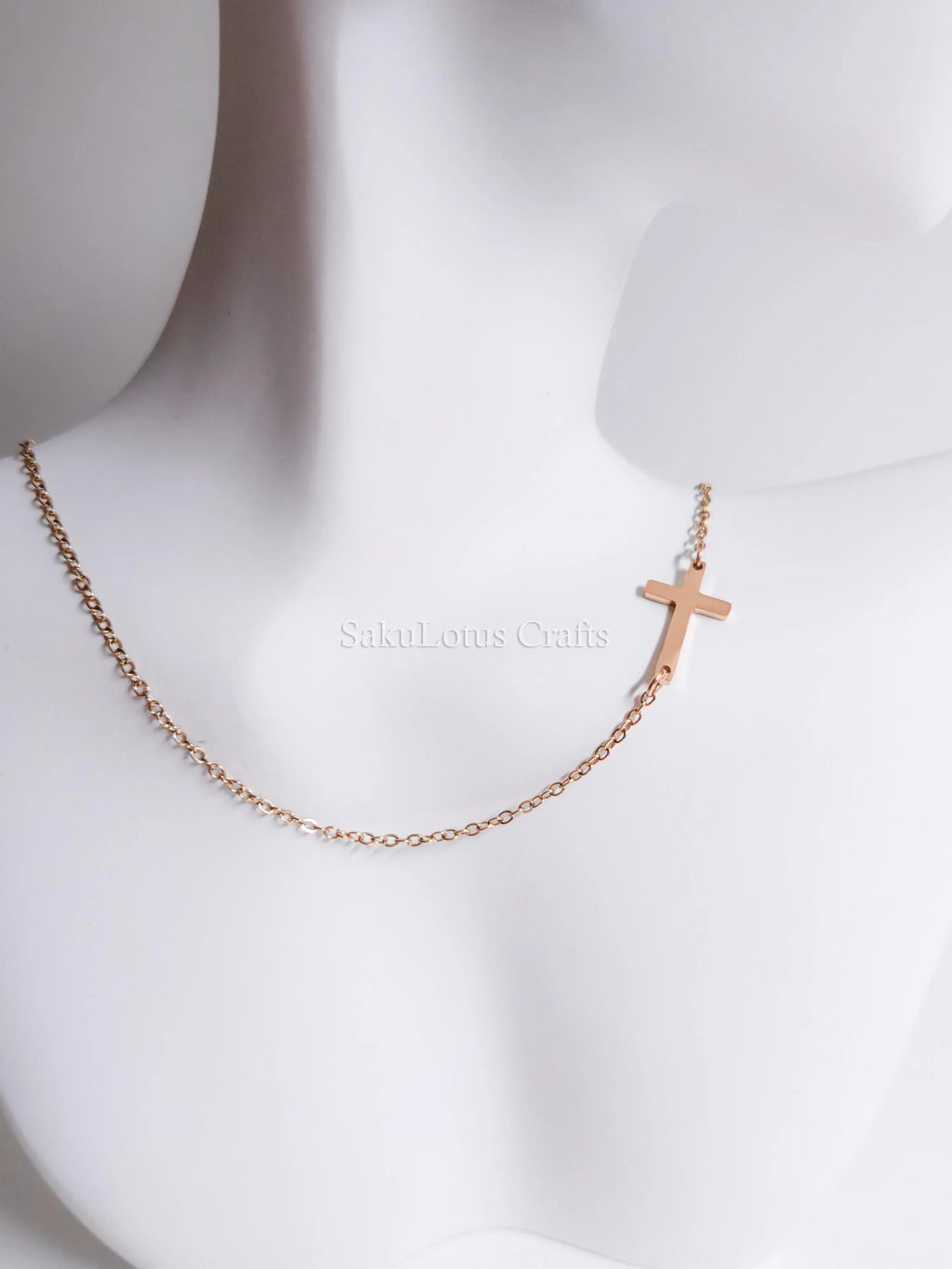 Sideways Cross Necklace • 18K Gold Rose Gold or Silver Stainless Steel • 18" Flat Cable Chain • Minimal Gift Jewelry