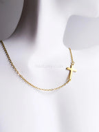 Sideways Cross Necklace • 18K Gold Rose Gold or Silver Stainless Steel • 18" Flat Cable Chain • Minimal Gift Jewelry