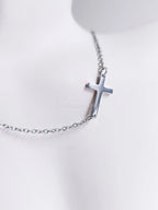 Sideways Cross Necklace • 18K Gold Rose Gold or Silver Stainless Steel • 18" Flat Cable Chain • Minimal Gift Jewelry