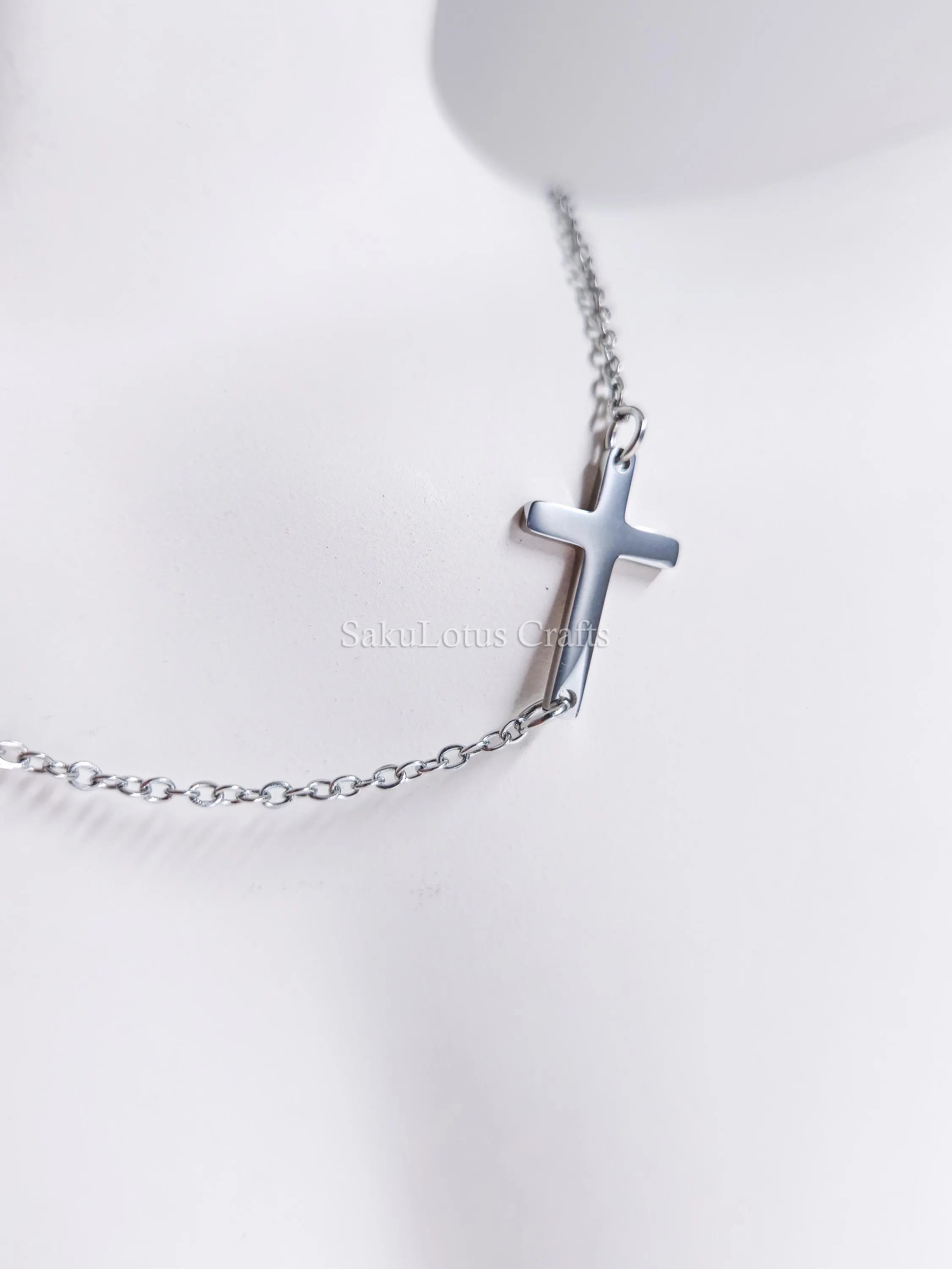 Sideways Cross Necklace • 18K Gold Rose Gold or Silver Stainless Steel • 18" Flat Cable Chain • Minimal Gift Jewelry