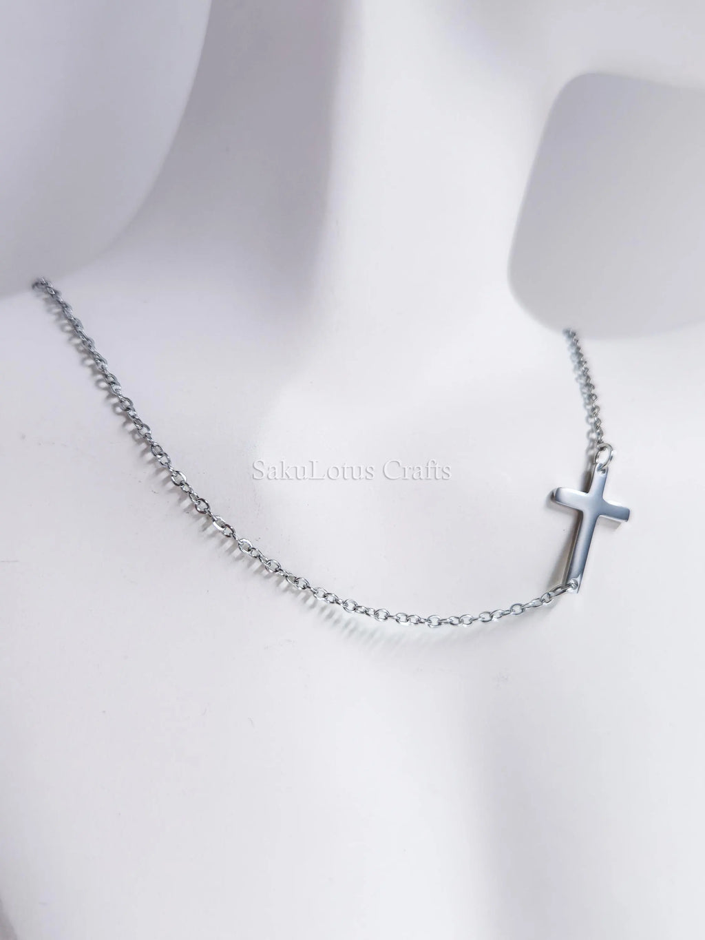 Sideways Cross Necklace • 18K Gold Rose Gold or Silver Stainless Steel • 18" Flat Cable Chain • Minimal Gift Jewelry