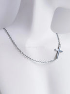 Sideways Cross Necklace • 18K Gold Rose Gold or Silver Stainless Steel • 18" Flat Cable Chain • Minimal Gift Jewelry