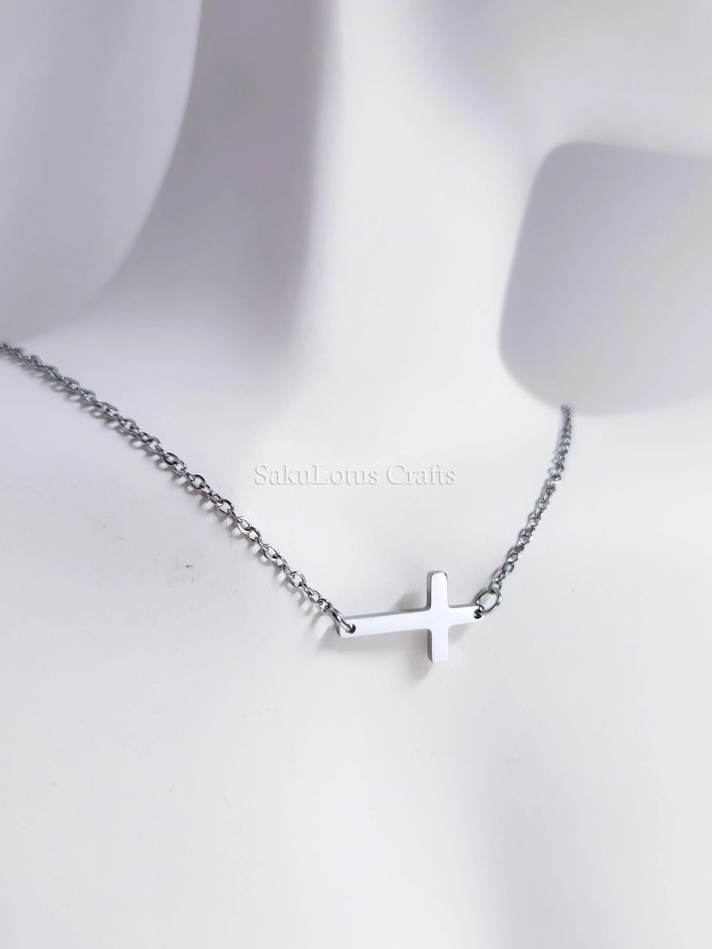 Sideways Cross Necklace • 18K Gold Rose Gold or Silver Stainless Steel • 18" Flat Cable Chain • Minimal Gift Jewelry