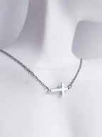 Sideways Cross Necklace • 18K Gold Rose Gold or Silver Stainless Steel • 18" Flat Cable Chain • Minimal Gift Jewelry