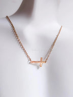 Sideways Cross Necklace • 18K Gold Rose Gold or Silver Stainless Steel • 18" Flat Cable Chain • Minimal Gift Jewelry