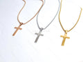 18K Gold Rose Gold Silver Cross Necklace • 23" Rollo Chain • Stainless Steel PVD Plated Jewelry