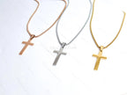 18K Gold Rose Gold Silver Cross Necklace • 23" Rollo Chain • Stainless Steel PVD Plated Jewelry