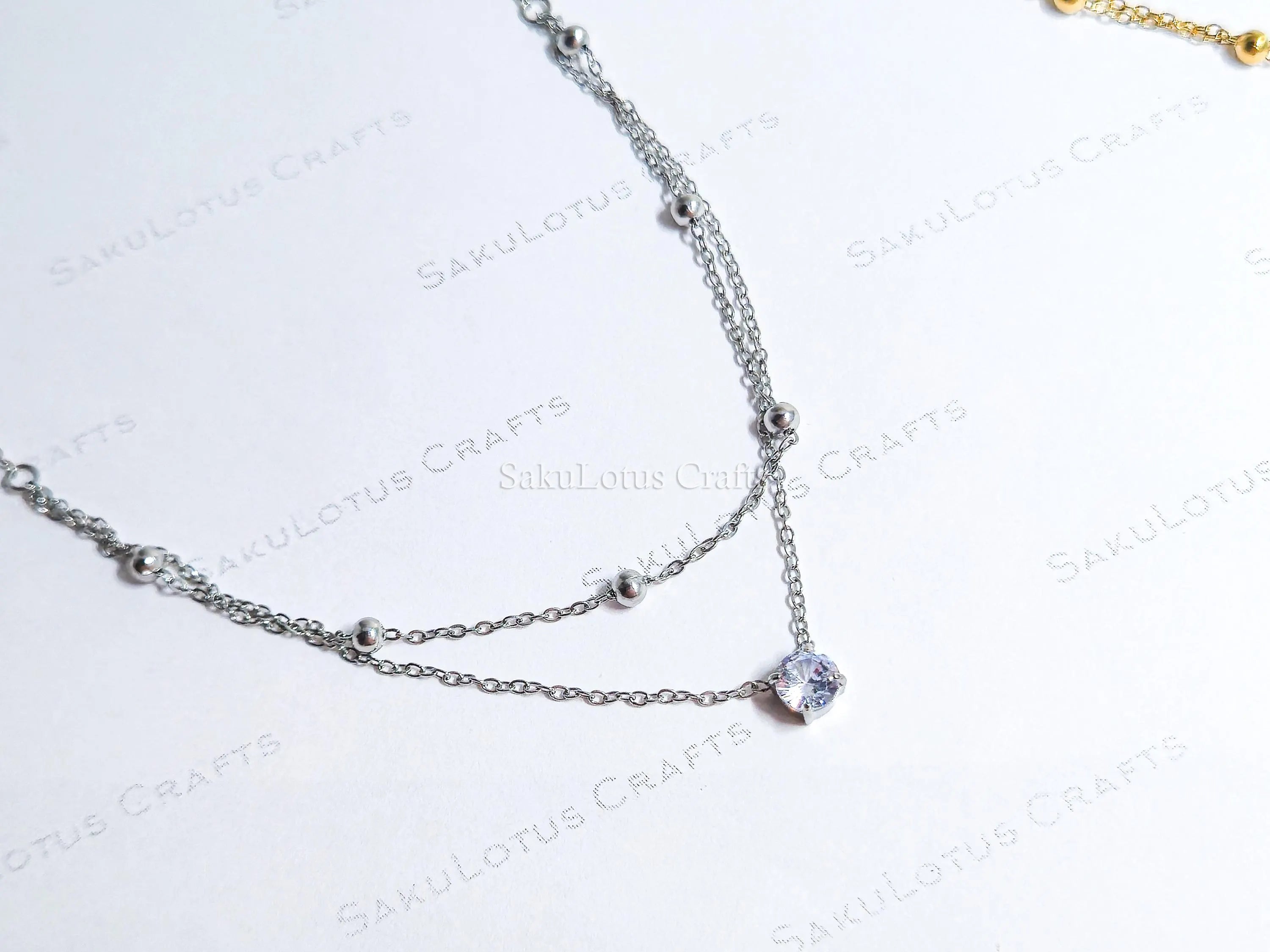 Dainty Satellite Necklace • Double Front Chain • 18K Gold or Silver Stainless Steel • CZ Crystal Necklace