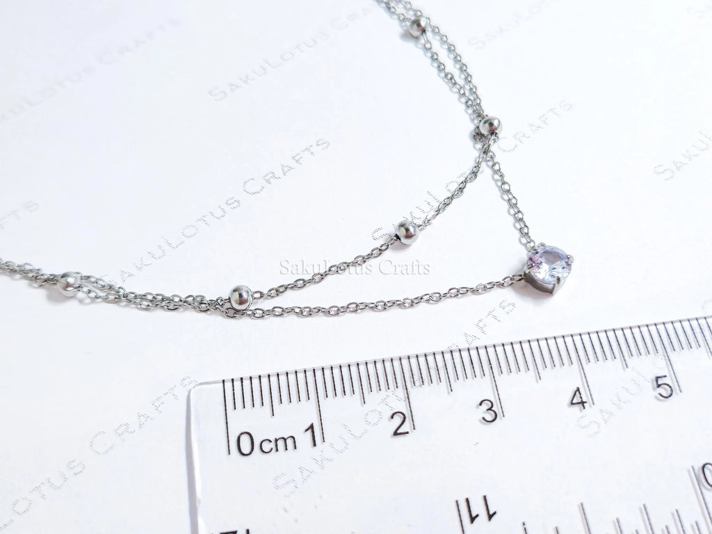 Dainty Satellite Necklace • Double Front Chain • 18K Gold or Silver Stainless Steel • CZ Crystal Necklace