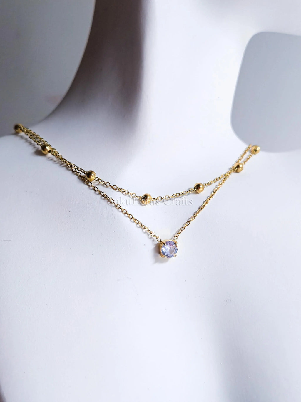 Dainty Satellite Necklace • Double Front Chain • 18K Gold or Silver Stainless Steel • CZ Crystal Necklace