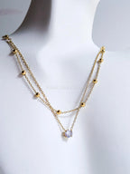 Dainty Satellite Necklace • Double Front Chain • 18K Gold or Silver Stainless Steel • CZ Crystal Necklace