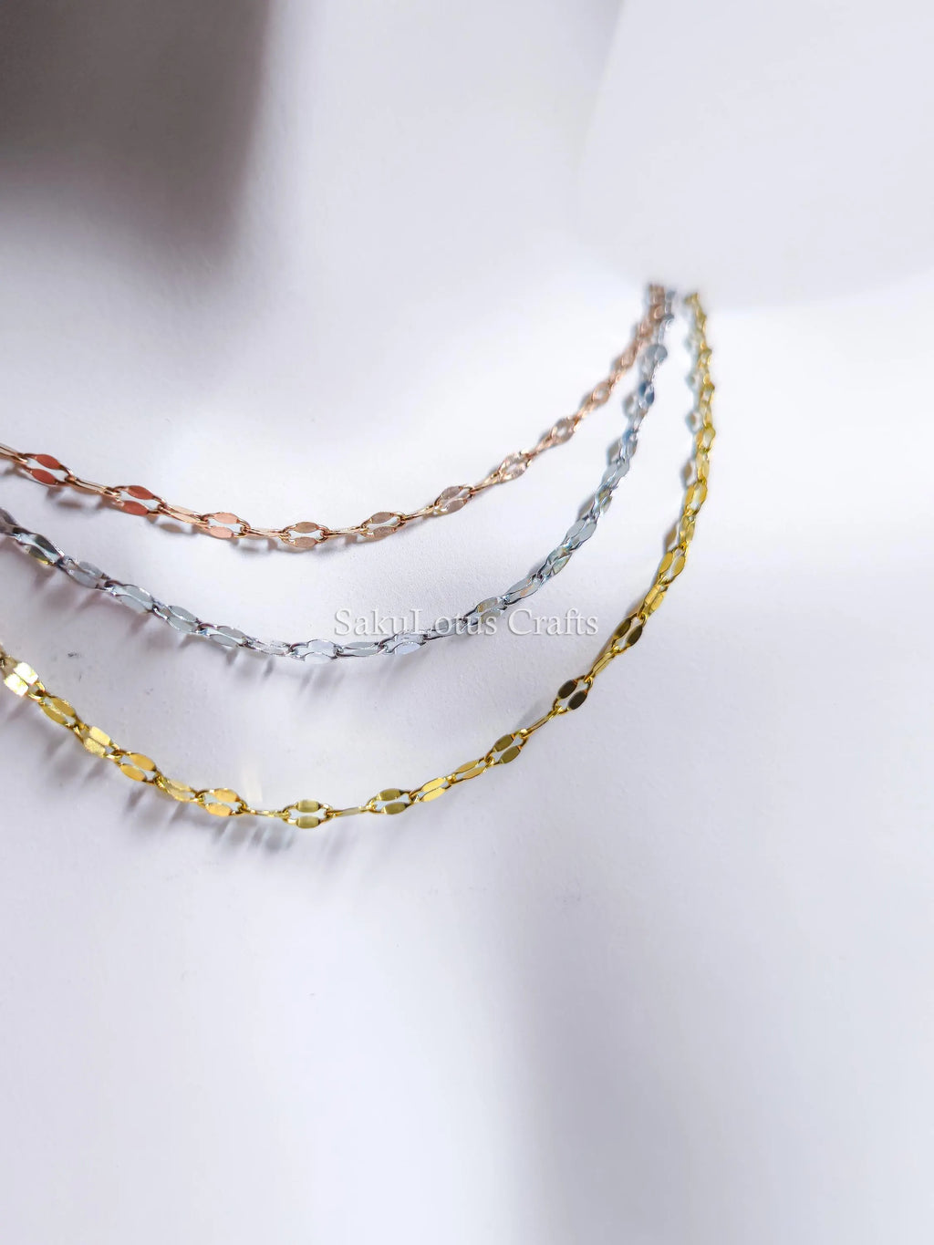 Reflective Petal Chain Necklace • 18K Gold Rose Gold or Silver Stainless Steel • 17" + 2" Extender • Lip Link Chain
