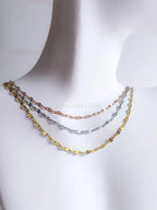 Reflective Petal Chain Necklace • 18K Gold Rose Gold or Silver Stainless Steel • 17" + 2" Extender • Lip Link Chain