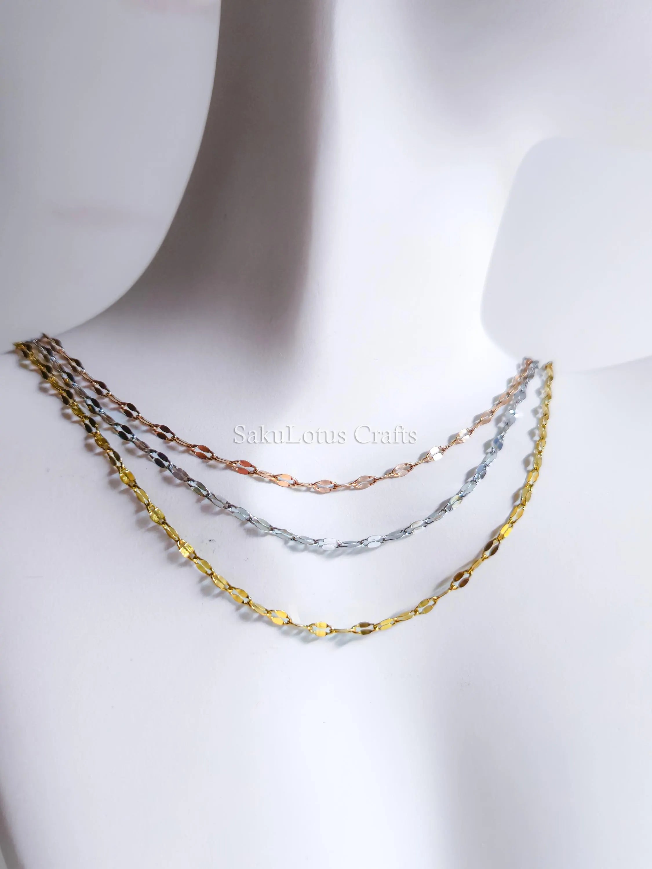 Reflective Petal Chain Necklace • 18K Gold Rose Gold or Silver Stainless Steel • 17" + 2" Extender • Lip Link Chain