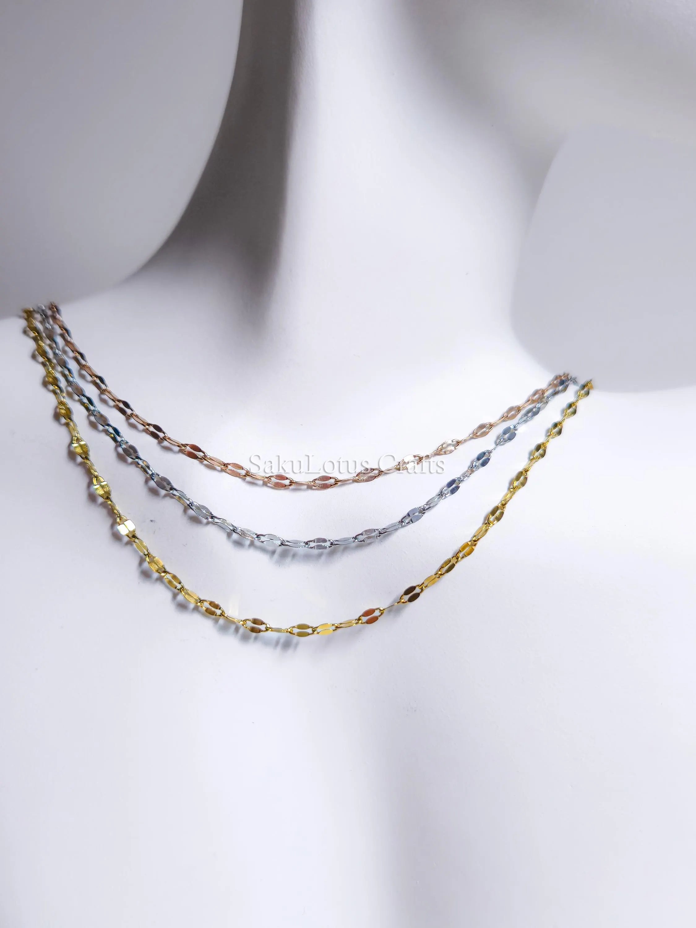Reflective Petal Chain Necklace • 18K Gold Rose Gold or Silver Stainless Steel • 17" + 2" Extender • Lip Link Chain