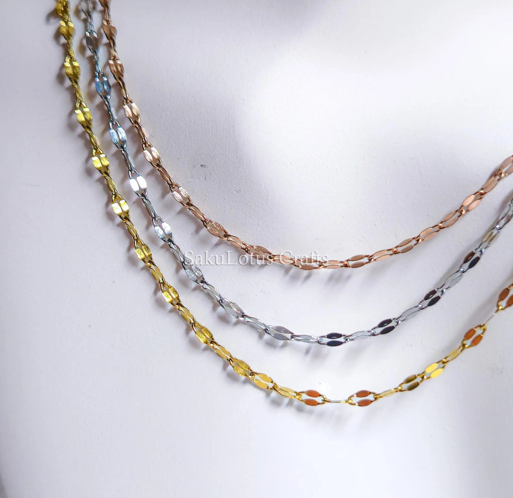 Reflective Petal Chain Necklace • 18K Gold Rose Gold or Silver Stainless Steel • 17" + 2" Extender • Lip Link Chain