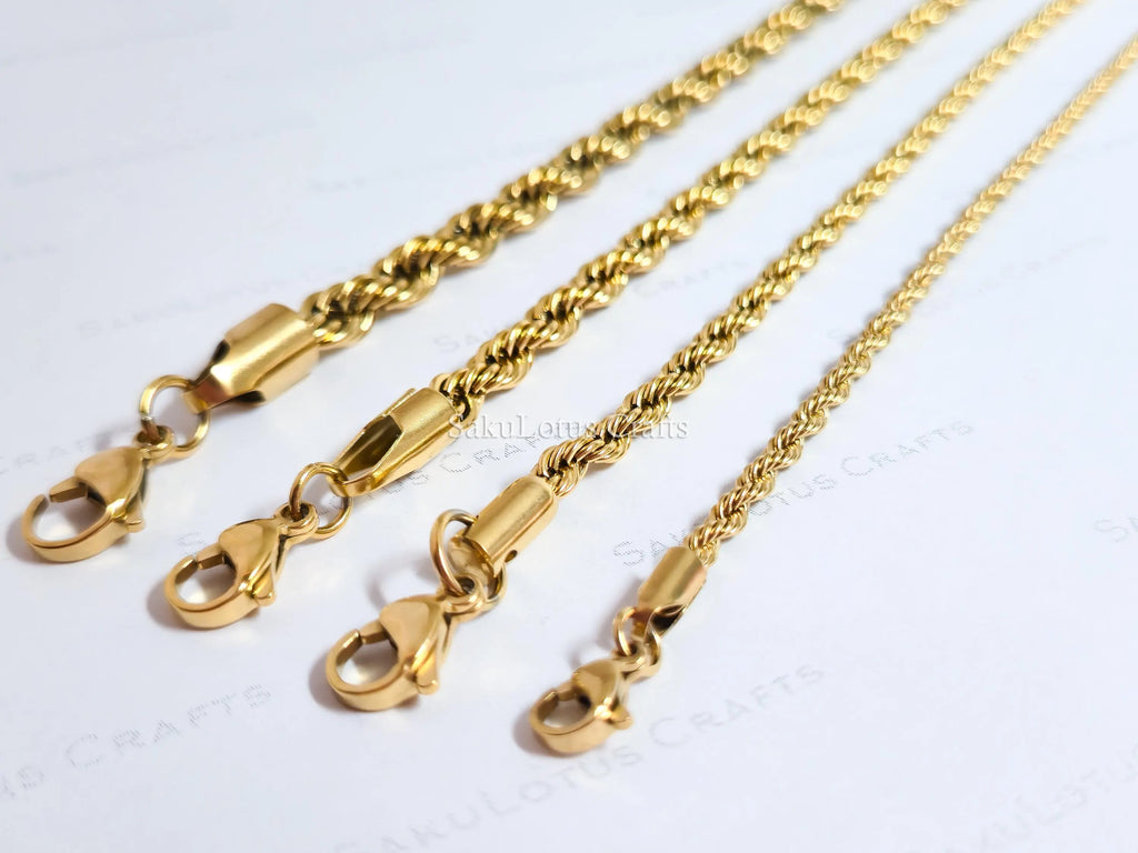 18K Gold PVD & Silver Stainless Steel Rope Bracelet • 8" Twisted Chain • 3mm 4mm 5mm 6mm • Lobster Clasp • Waterproof Unisex Jewelry