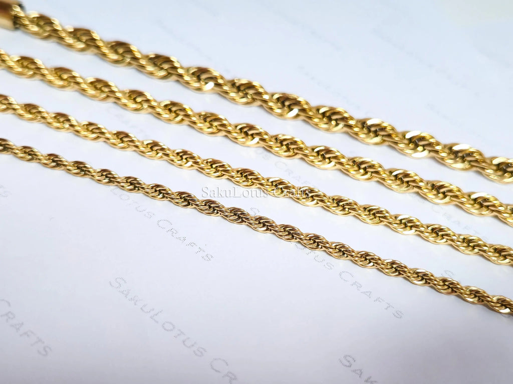 18K Gold PVD & Silver Stainless Steel Rope Bracelet • 8" Twisted Chain • 3mm 4mm 5mm 6mm • Lobster Clasp • Waterproof Unisex Jewelry
