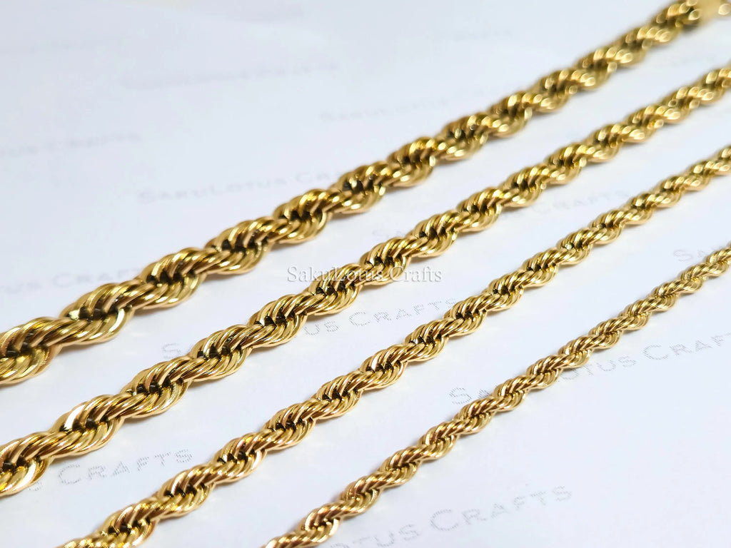 18K Gold PVD & Silver Stainless Steel Rope Bracelet • 8" Twisted Chain • 3mm 4mm 5mm 6mm • Lobster Clasp • Waterproof Unisex Jewelry