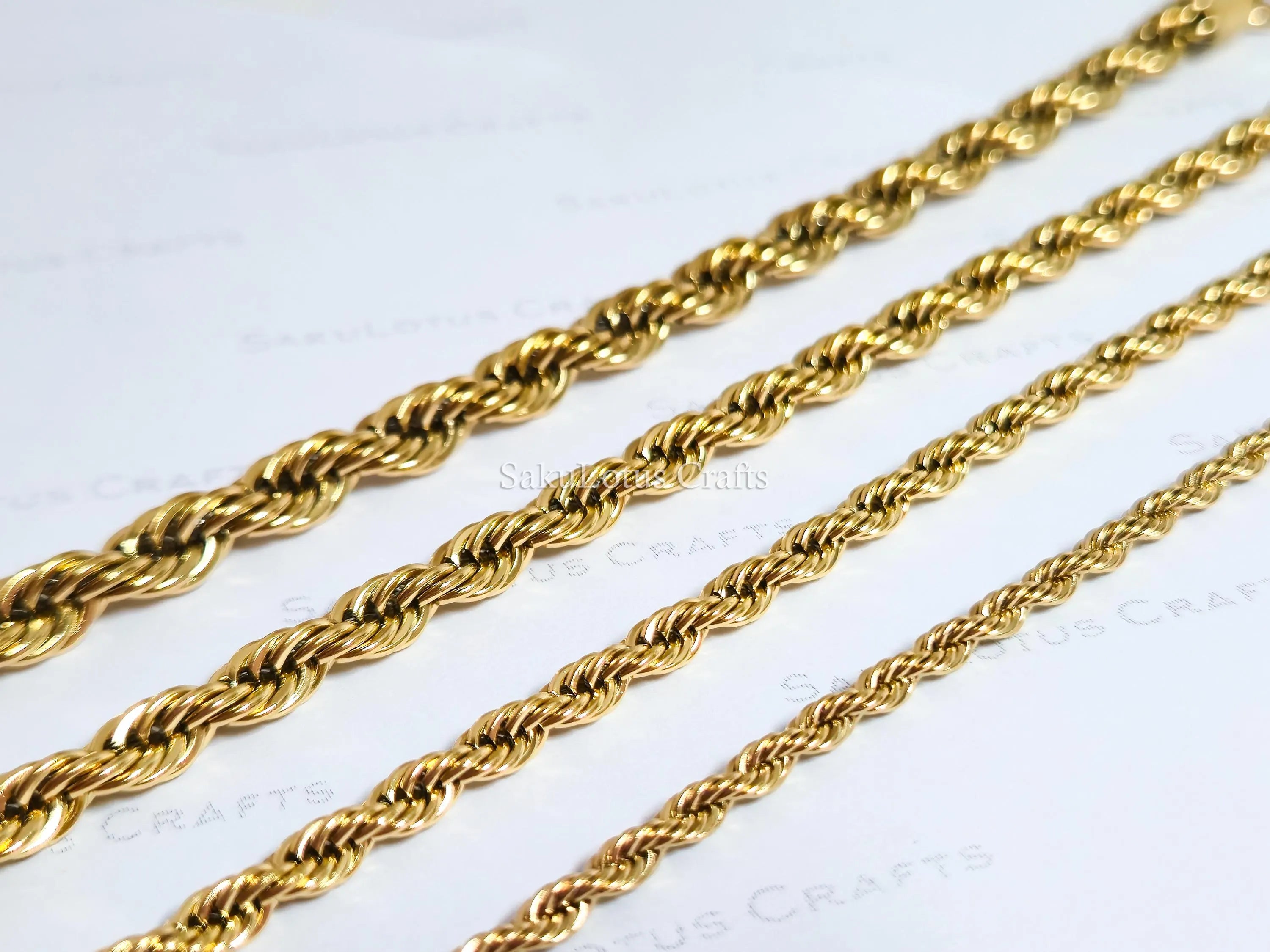 18K Gold PVD & Silver Stainless Steel Rope Bracelet • 8" Twisted Chain • 3mm 4mm 5mm 6mm • Lobster Clasp • Waterproof Unisex Jewelry
