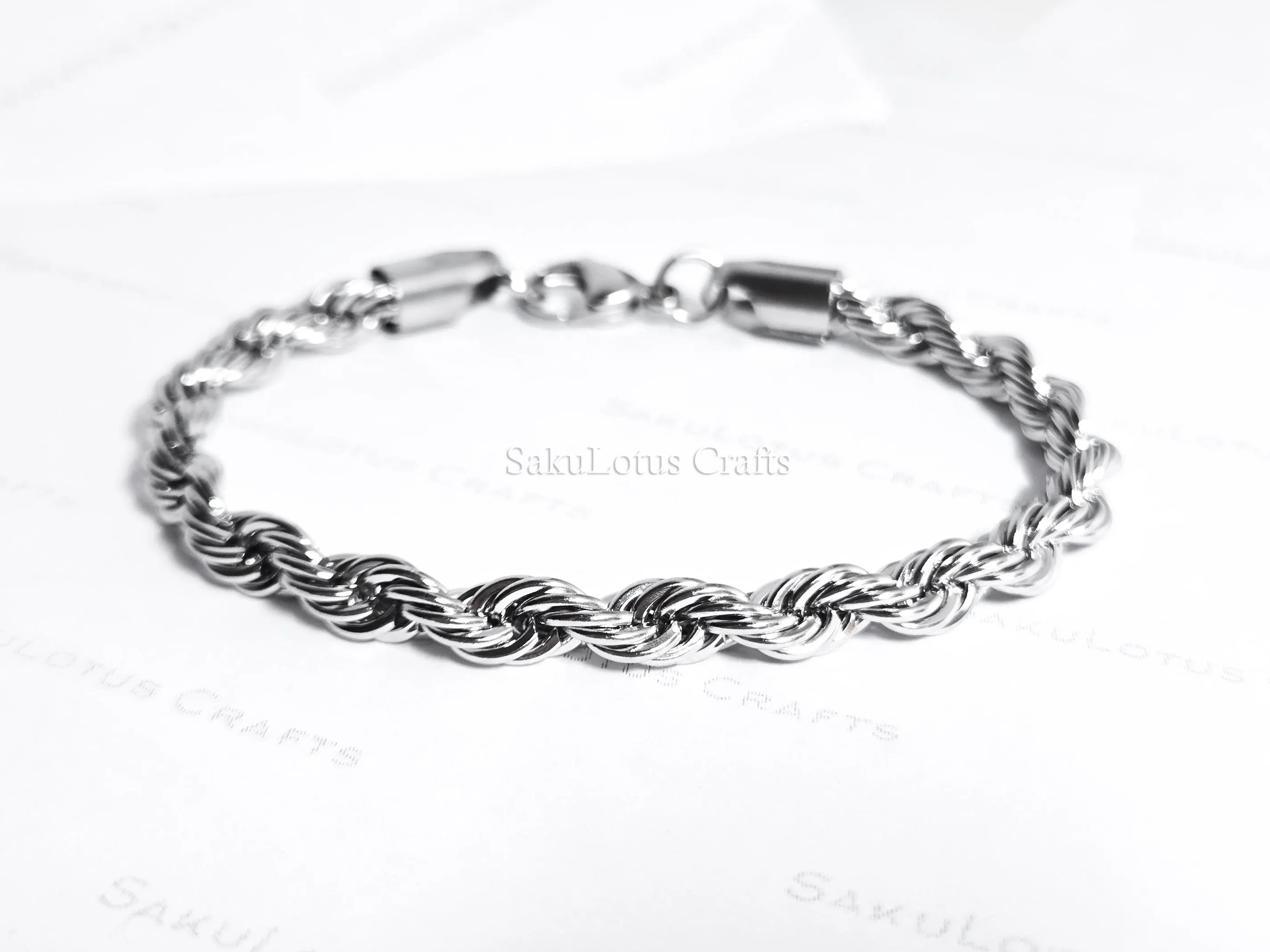 18K Gold PVD & Silver Stainless Steel Rope Bracelet • 8" Twisted Chain • 3mm 4mm 5mm 6mm • Lobster Clasp • Waterproof Unisex Jewelry
