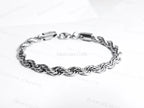 18K Gold PVD & Silver Stainless Steel Rope Bracelet • 8" Twisted Chain • 3mm 4mm 5mm 6mm • Lobster Clasp • Waterproof Unisex Jewelry