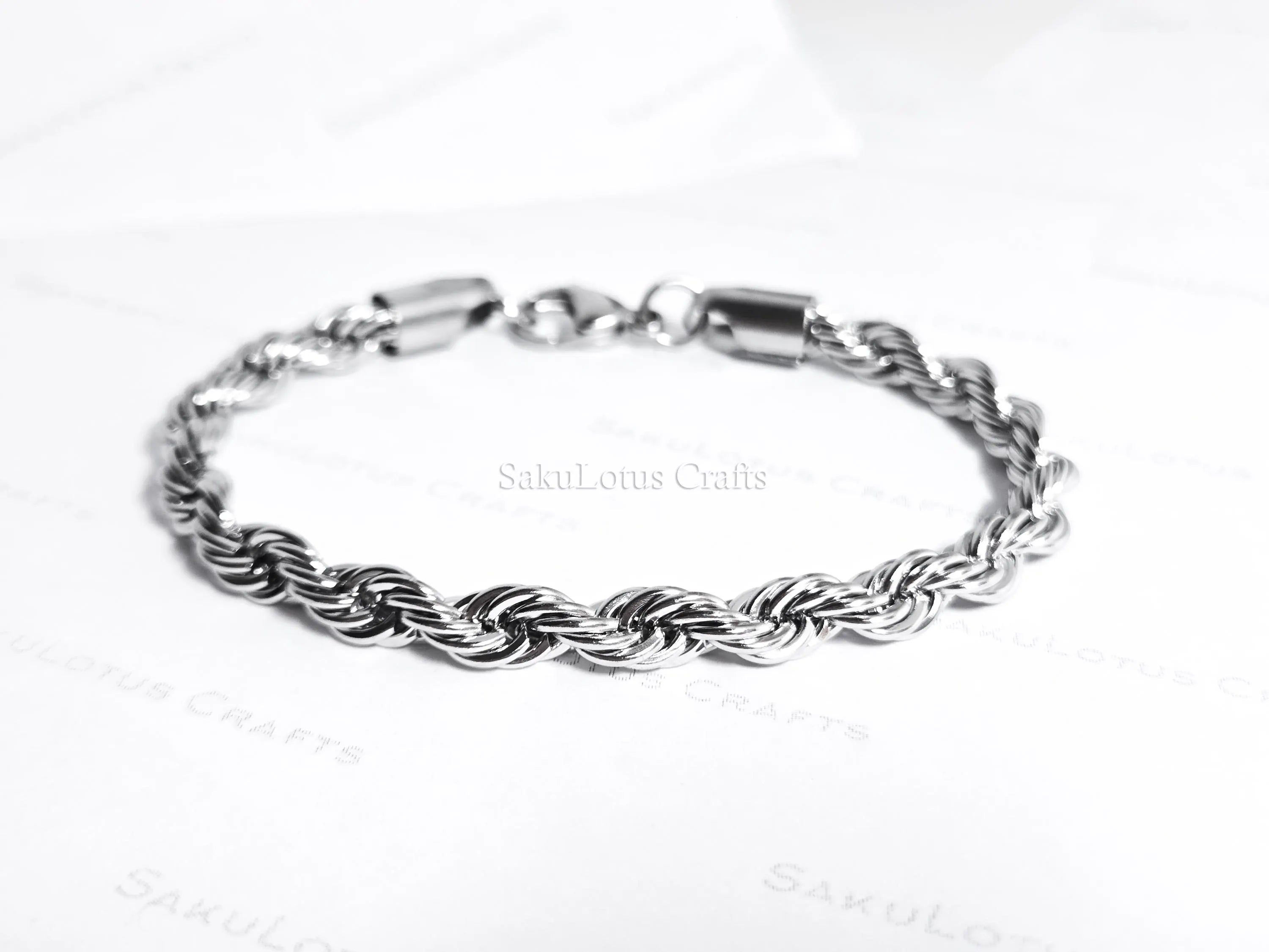 18K Gold PVD & Silver Stainless Steel Rope Bracelet • 8" Twisted Chain • 3mm 4mm 5mm 6mm • Lobster Clasp • Waterproof Unisex Jewelry