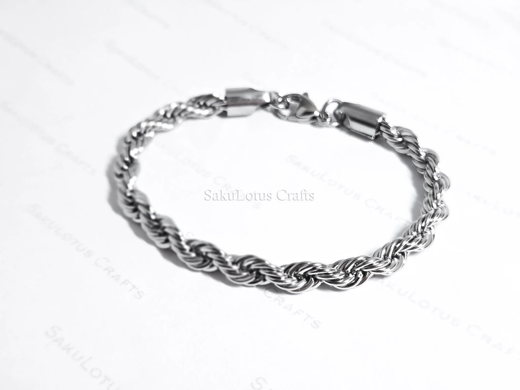 18K Gold PVD & Silver Stainless Steel Rope Bracelet • 8" Twisted Chain • 3mm 4mm 5mm 6mm • Lobster Clasp • Waterproof Unisex Jewelry