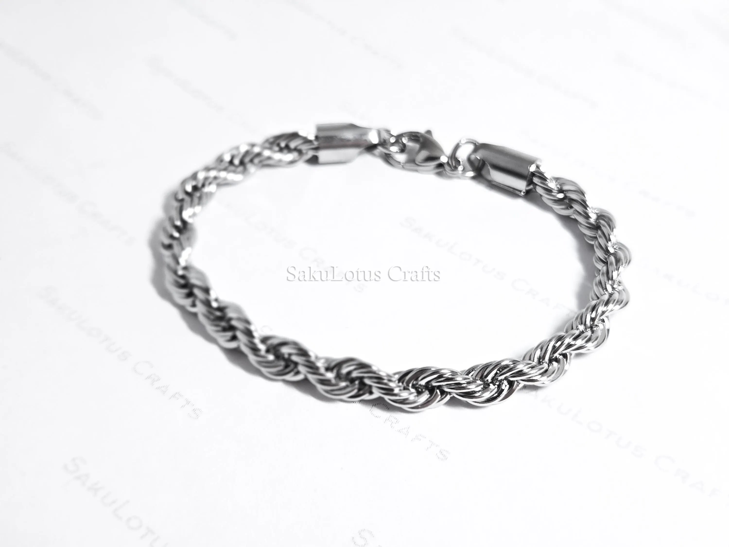 18K Gold PVD & Silver Stainless Steel Rope Bracelet • 8" Twisted Chain • 3mm 4mm 5mm 6mm • Lobster Clasp • Waterproof Unisex Jewelry