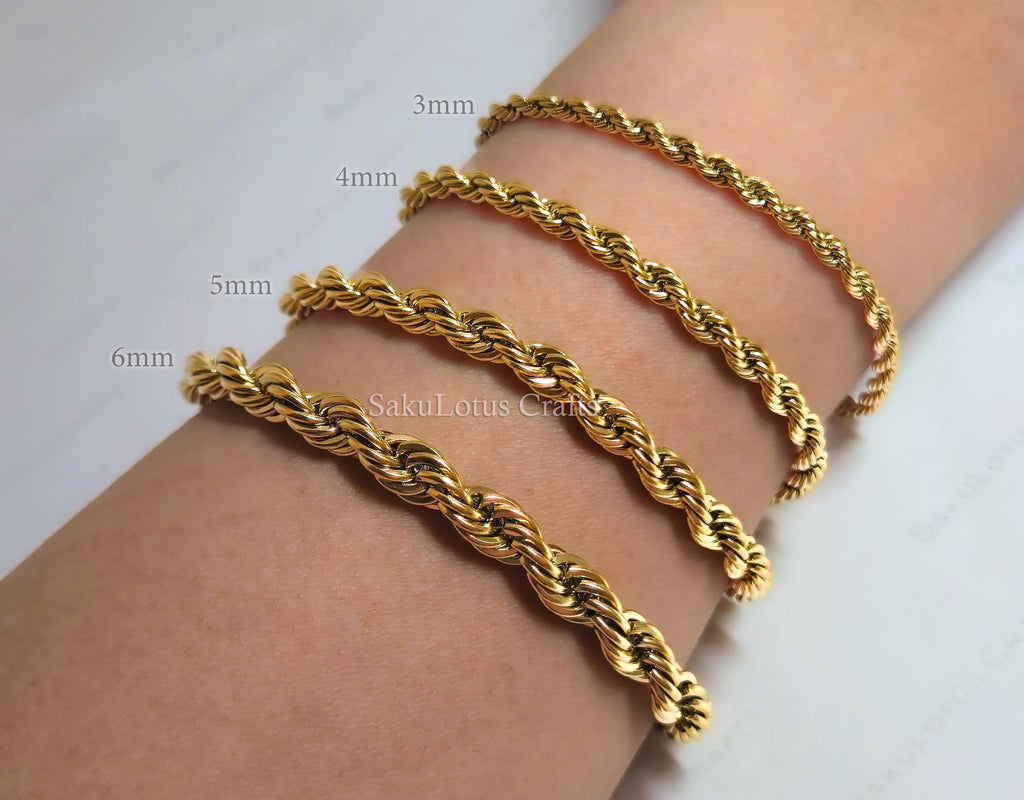 18K Gold PVD & Silver Stainless Steel Rope Chain Necklace • 2mm 3mm 4mm • 18" 20" 24" • Lobster Clasp • Unisex Jewelry