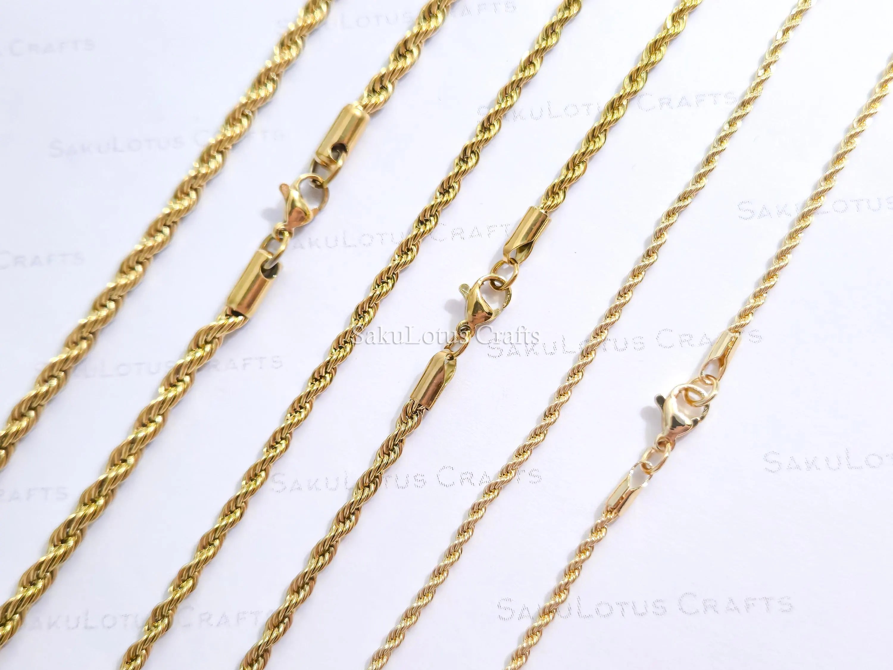 18K Gold PVD & Silver Stainless Steel Rope Chain Necklace • 2mm 3mm 4mm • 18" 20" 24" • Lobster Clasp • Unisex Jewelry