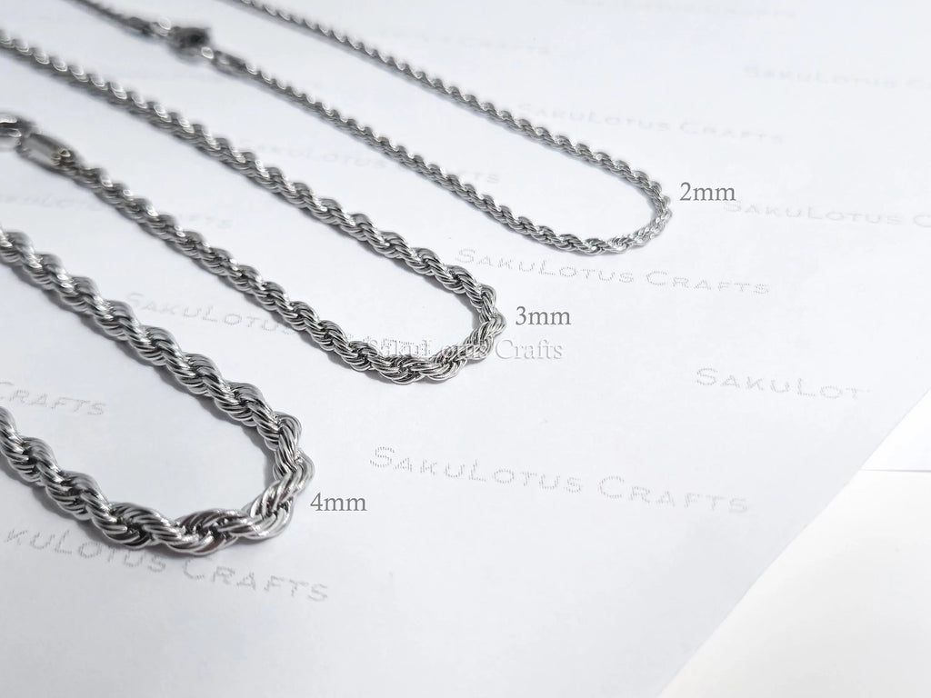 18K Gold PVD & Silver Stainless Steel Rope Chain Necklace • 2mm 3mm 4mm • 18" 20" 24" • Lobster Clasp • Unisex Jewelry