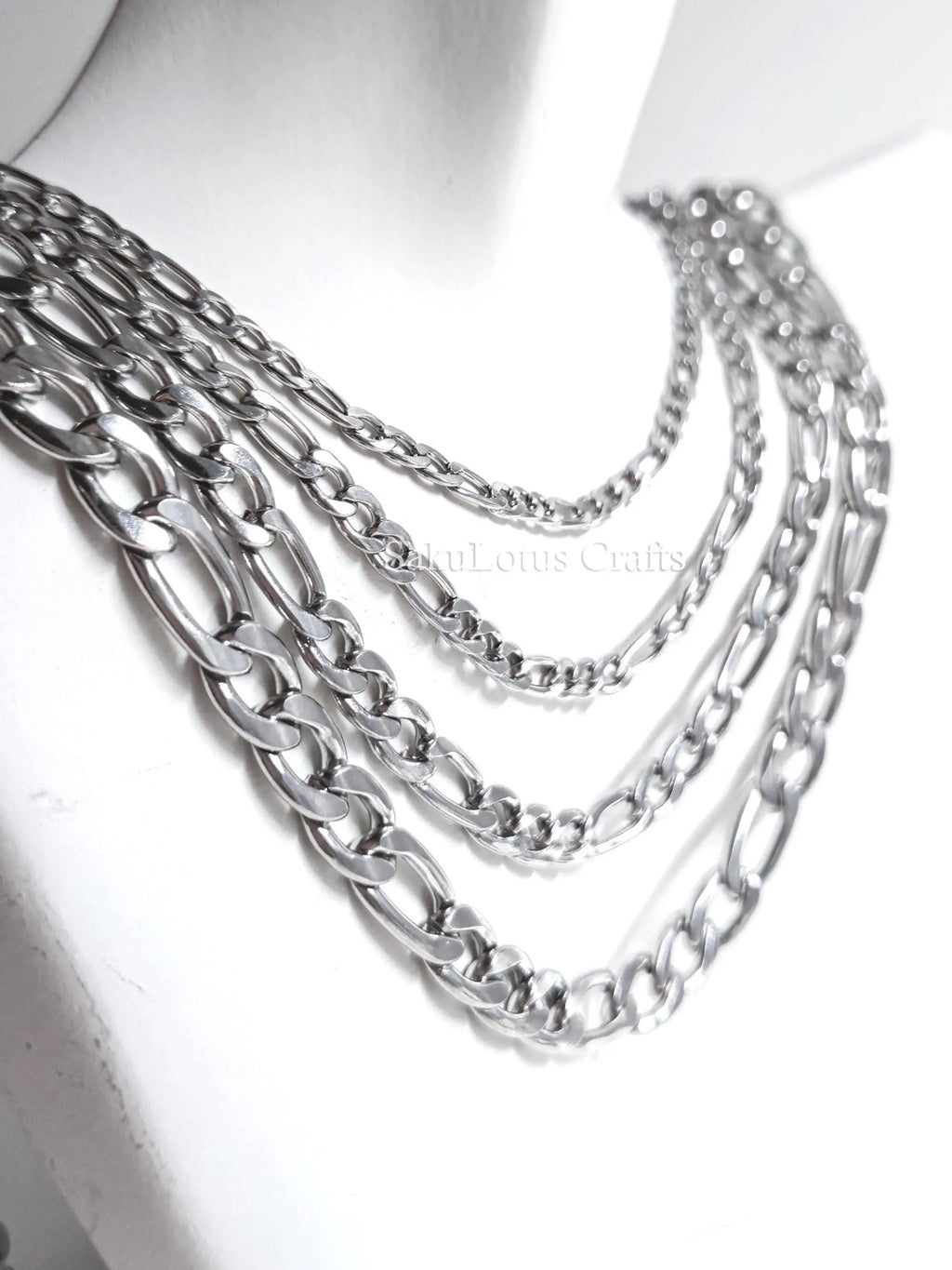 18K Gold & Silver Stainless Steel Figaro Chain Necklace • 3mm 4mm 5mm 7mm • Lobster Clasp • Unisex Jewelry