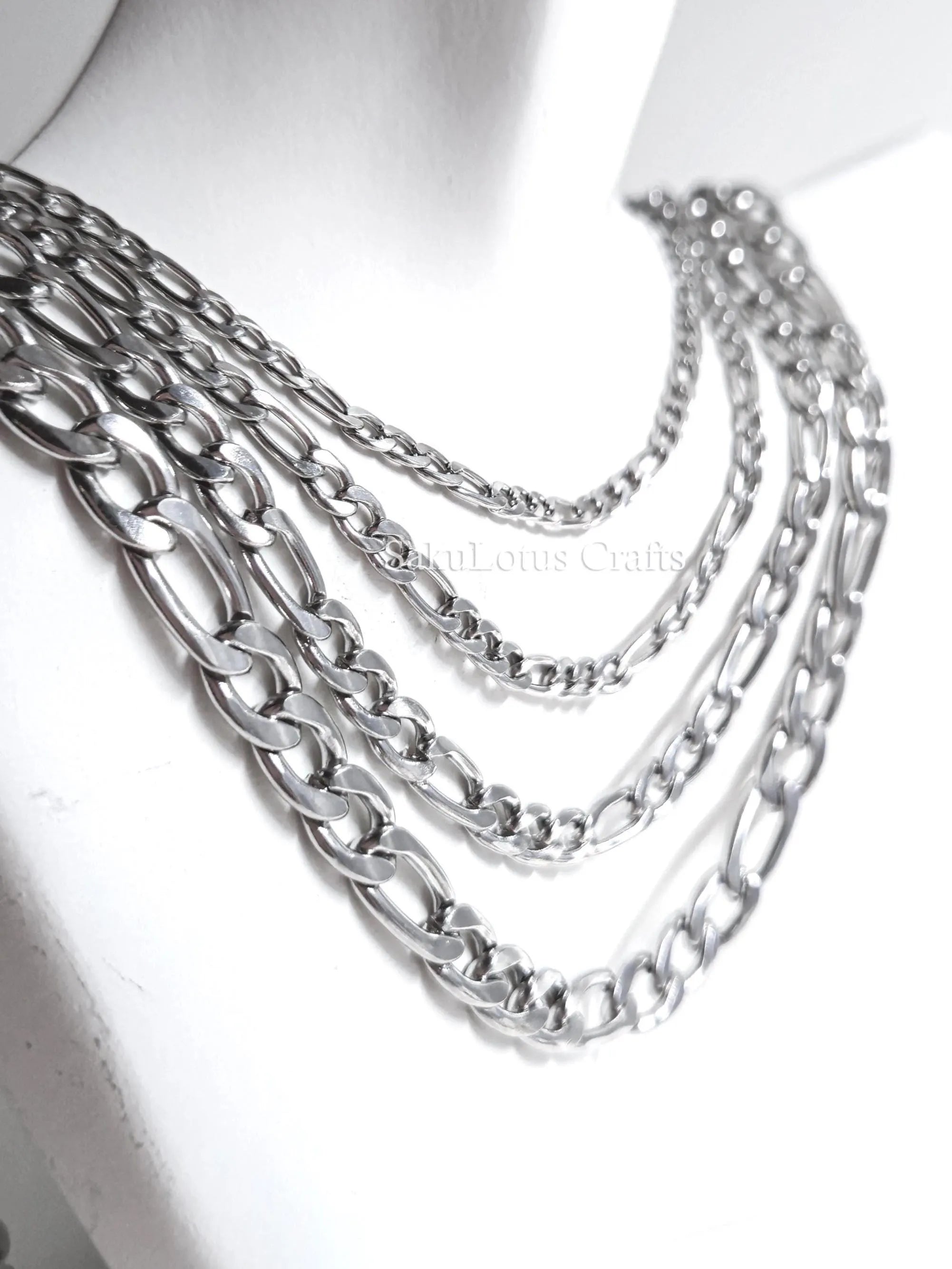 18K Gold & Silver Stainless Steel Figaro Chain Necklace • 3mm 4mm 5mm 7mm • Lobster Clasp • Unisex Jewelry