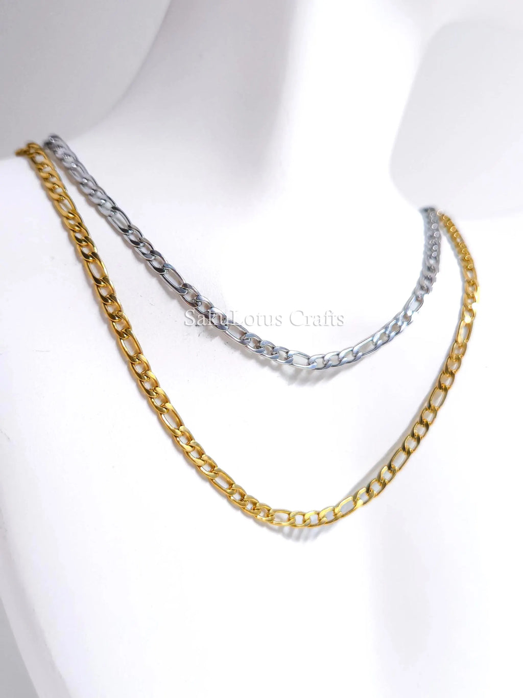18K Gold & Silver Stainless Steel Figaro Chain Necklace • 3mm 4mm 5mm 7mm • Lobster Clasp • Unisex Jewelry