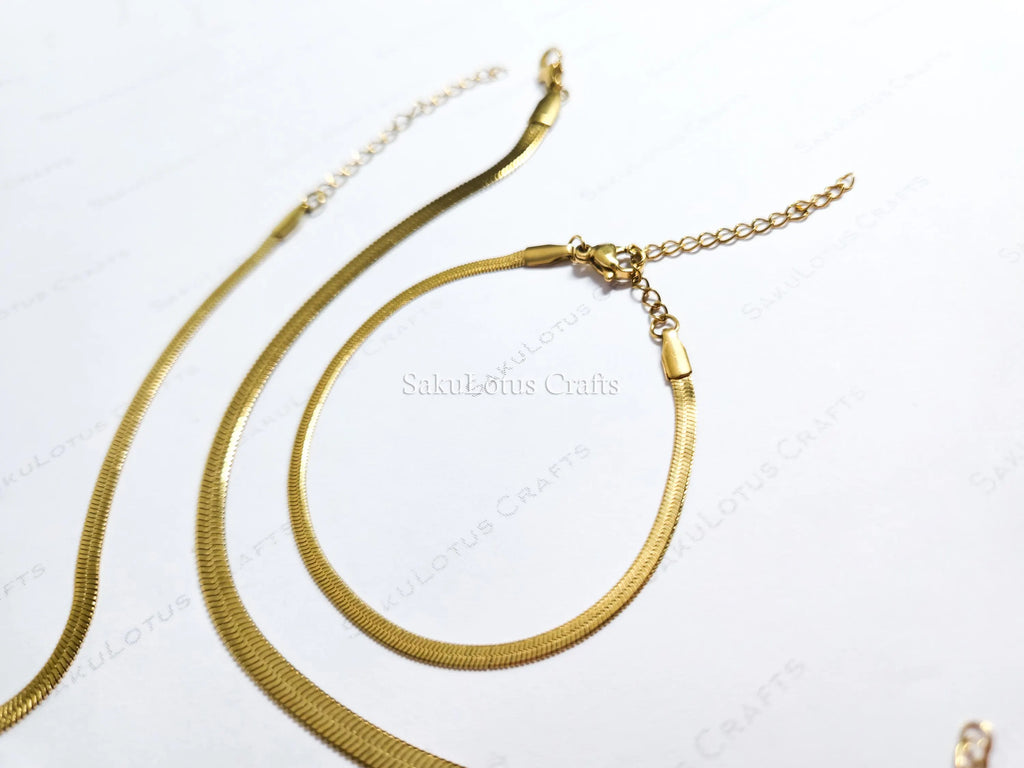 Herringbone Bracelet • 18K Gold PVD or Silver Stainless Steel • 2.5mm 3.3mm 4mm • 6.25" + 1.5" Extender