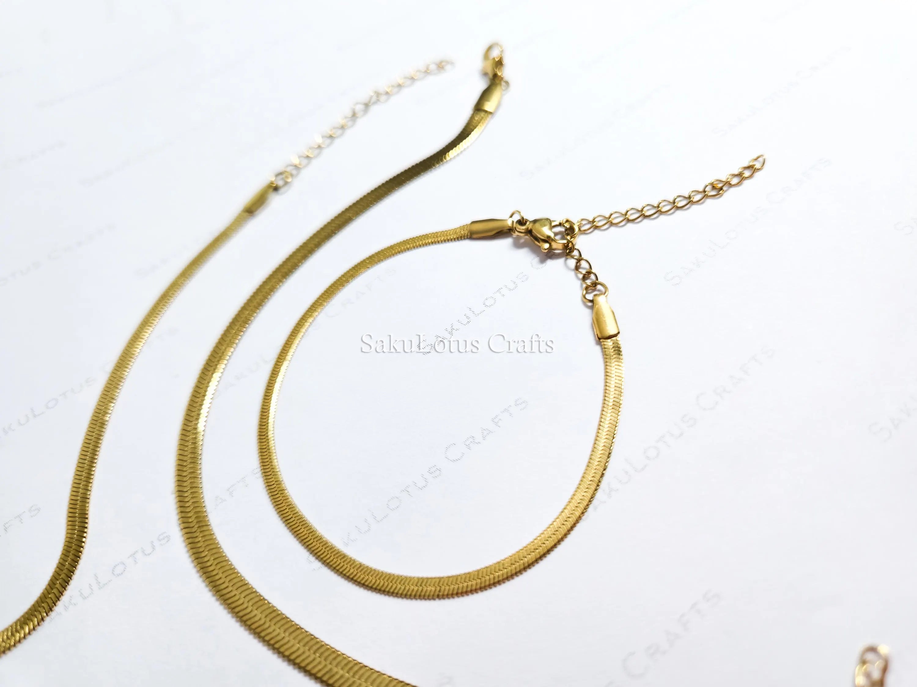 Herringbone Bracelet • 18K Gold PVD or Silver Stainless Steel • 2.5mm 3.3mm 4mm • 6.25" + 1.5" Extender