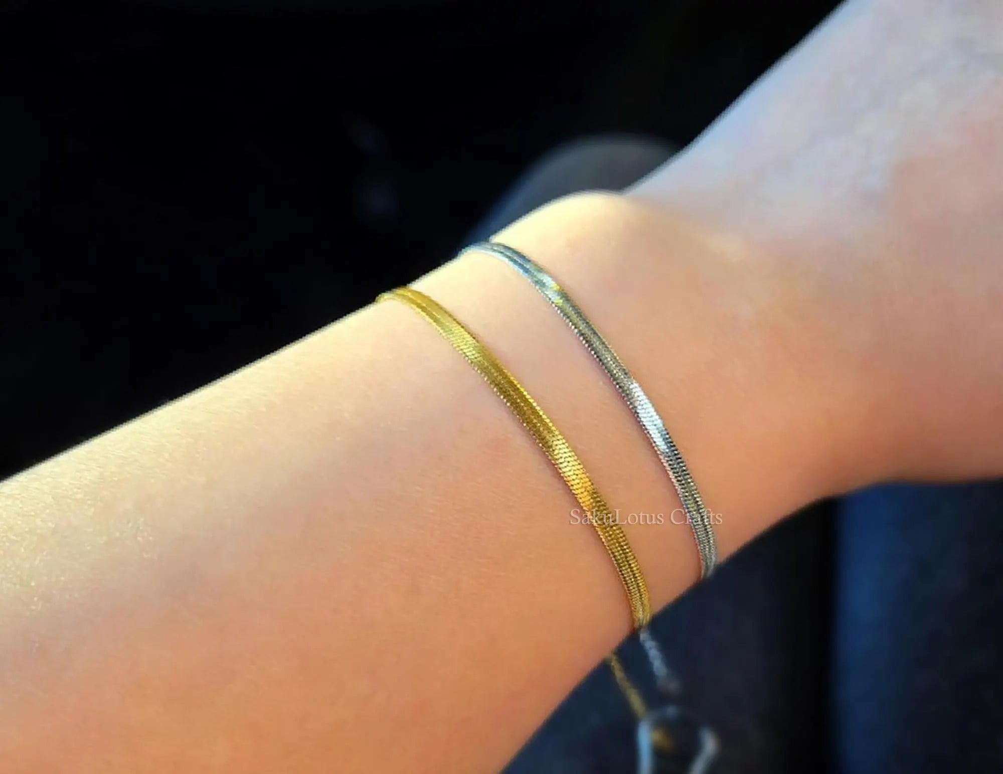 Herringbone Bracelet • 18K Gold PVD or Silver Stainless Steel • 2.5mm 3.3mm 4mm • 6.25" + 1.5" Extender